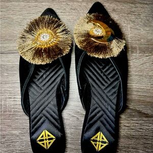 Antonio Melani Moon and Star Leather Sole Black Mules Flats.